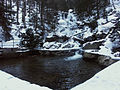 Blick auf die Rieslochfälle im Winter