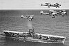 Fairey Swordfish of 820 Naval Air Squadron passing over HMS Ark Royal in 1939