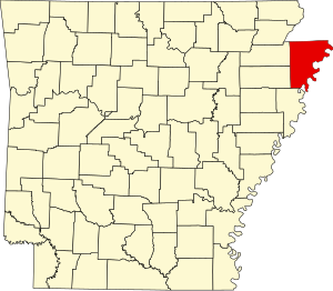 Map of Arkansas highlighting Mississippi County