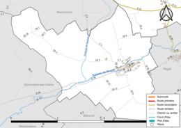 Carte en couleur présentant le réseau hydrographique de la commune