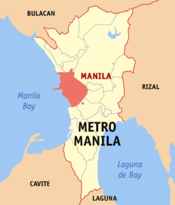 Peta Metro Manila menunjukkan lokasi Kota Manila