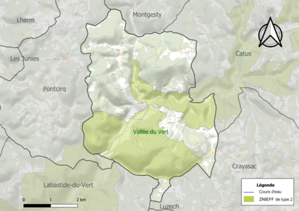 Carte de la ZNIEFF de type 2 sur la commune.