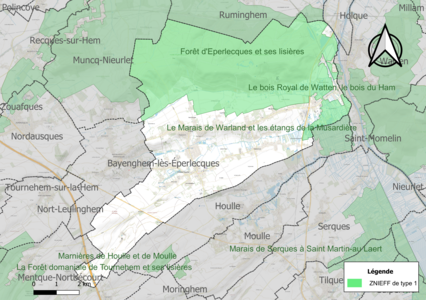 Carte des ZNIEFF de type 1 sur la commune.