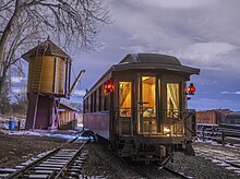 Colorado Railroad Museum Business Car next to Water Tower