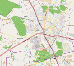 Mapa konturowa Zgierza, na dole znajduje się punkt z opisem „PGE Energia Ciepła S.A. Oddział Elektrociepłownia w Zgierzu”