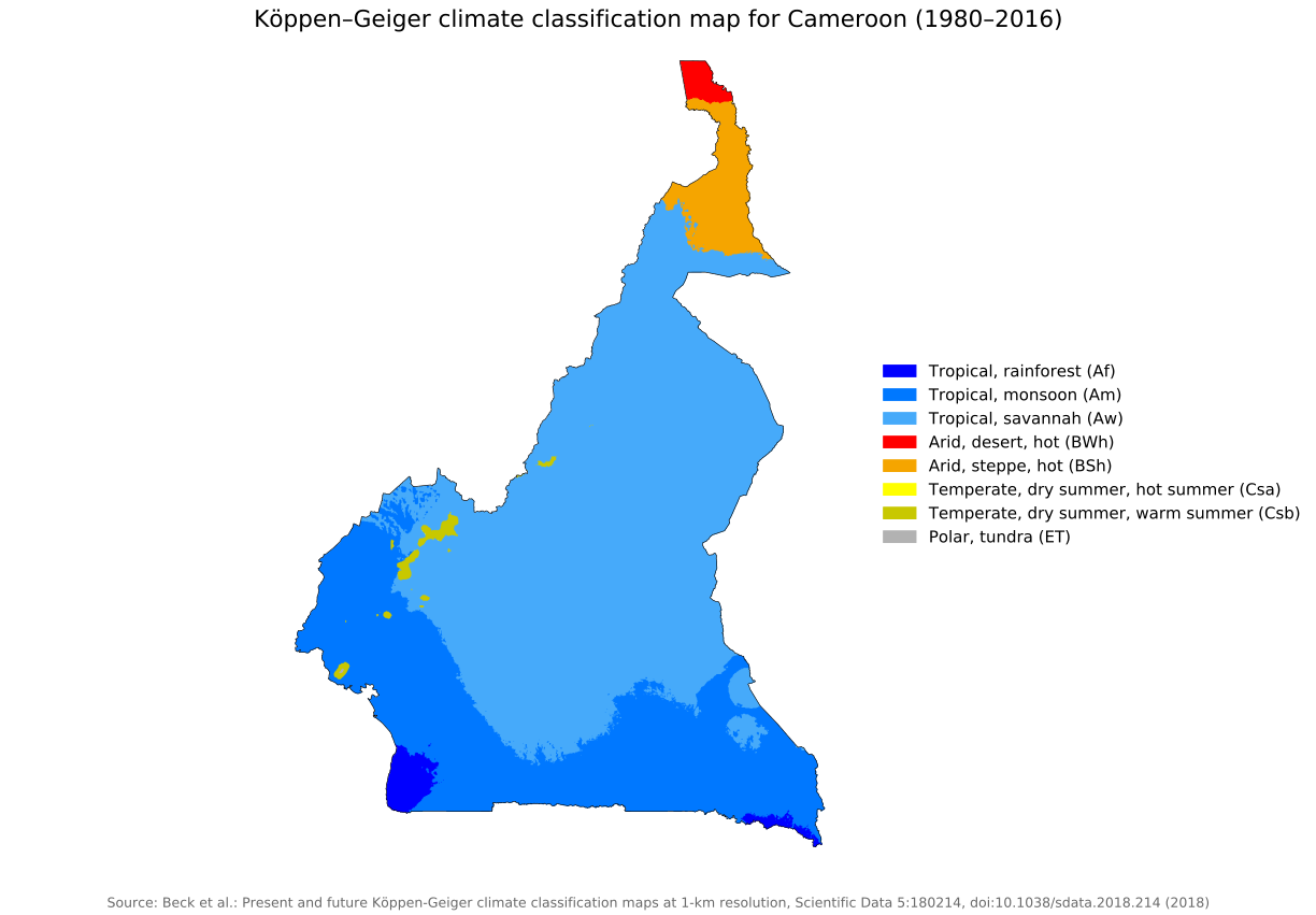خريطة تصنيف كوبن للمناخ في الكاميرون