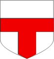 Escut d'argent amb una faixa semipal de gules