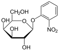 Deutsch: Struktur von ortho-Nitrophenyl-β-D-galactopyranosid (ONPG) English: Structure of ortho-nitrophenyl-β-D-galactopyranoside (ONPG)