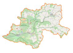 Mapa konturowa powiatu olkuskiego, blisko centrum na dole znajduje się punkt z opisem „Kosmolów”