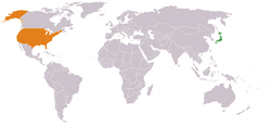 JapanとUSAの位置を示した地図