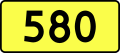 English: Sign of DW 580 with oficial font Drogowskaz and adequate dimensions.