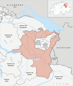 Mapa konturowa Sankt Gallen, po prawej nieco u góry znajduje się punkt z opisem „ACH”