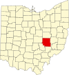 State map highlighting Muskingum County