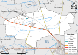 Carte en couleur présentant le réseau hydrographique de la commune