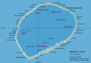 Karte von Tikehau (traditionelle Distrikte rot ergänzt)