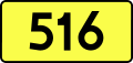 English: Sign of DW 516 with oficial font Drogowskaz and adequate dimensions.