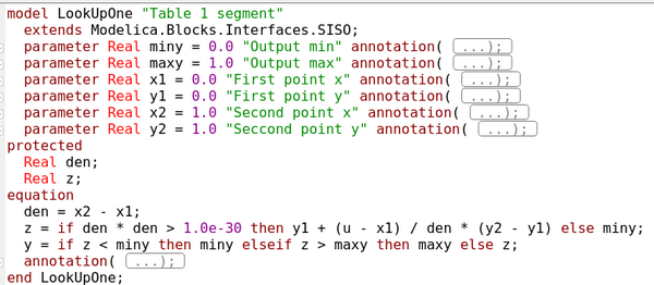 Code Modelica de l'objet "LookUpOne"