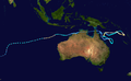 4. The full track of Cyclone Katrina–Victor–Cindy, the longest-lived tropical cyclone ever recorded in the Southern Hemisphere, from December 30, 1997 to February 19, 1998.