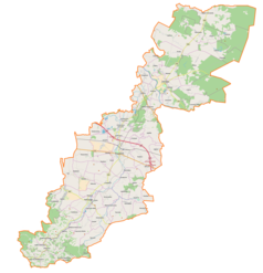 Mapa konturowa powiatu przeworskiego, po prawej nieco u góry znajduje się punkt z opisem „Czerwona Wola”