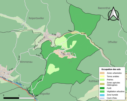 Carte en couleurs présentant l'occupation des sols.