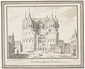 Gevangen Poort door Cornelis Pronk, 1727. Het is de Oude Oosterpoort in Hoorn, gesloopt in 1818. Collectie van het Westfries Museum.