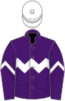 Purple, white chevron hoop on body and sleeves, white cap