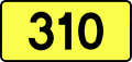 English: Sign of DW 310 with oficial font Drogowskaz and adequate dimensions.