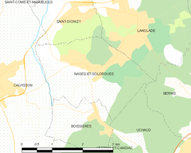 Mapa obce Nages-et-Solorgues