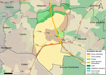 Carte des infrastructures et de l'occupation des sols en 2018 (CLC) de la commune.