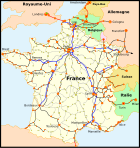 Carte de France avec le tracé des lignes