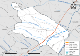 Carte en couleur présentant le réseau hydrographique de la commune