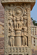 Sanchi gateway relief showing a possible depiction of the Sarnath pillar, Satavahana period, 1st century CE.[44][45]