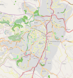 Mapa konturowa Jerozolimy, na dole znajduje się punkt z opisem „Bajt Safafaבית צפאפא”