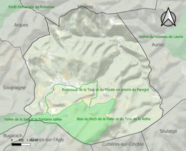 Carte des ZNIEFF de type 1 sur la commune.