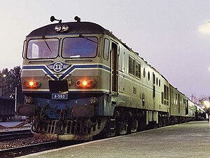 An Electroputere locomotive on a train at Craiova station in December 2013