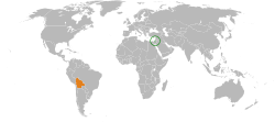 Map indicating locations of Israel and Bolivia