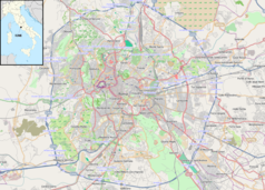 Mapa konturowa Rzymu, w centrum znajduje się punkt z opisem „Bazylika św. Szczepana”