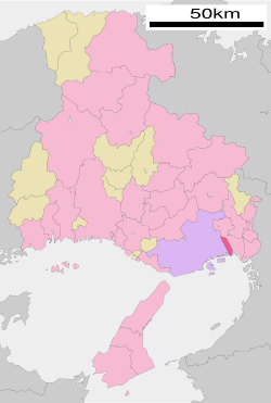 Location of Ashiya in Hyōgo Prefecture