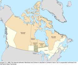 Map of the change to Canada on August 12, 1889