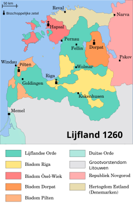 Ligging van het Peipusmeer in Lijfland in 1260