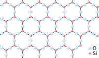 Patró hexagonal regular de silici (Si) i oxigen (O), amb un àtom de Si a cada cantonada i un àtom d'oxigen centrat entre els de Si.