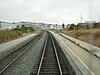 The platforms and tracks at Paul Avenue station as seen from a passing train in 2005