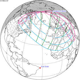 Carte de l'éclipse générale.