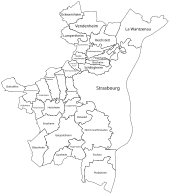 Limites des communes composant Strasbourg Eurométropole.