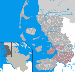 Läget för kommunen Hude i Kreis Nordfriesland