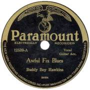 Label einer Paramount-Veröffentlichung (Awful Fix Blues von Buddy Boy Hawkins)