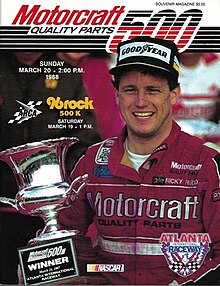 The 1988 Motorcraft Quality Parts 500 program cover, featuring Ricky Rudd.