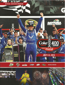 2015 Coke Zero 400 program cover, featuring Aric Almirola, the 2014 winner