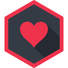 The WebTorrent logo is a red heart over a dark grey background with a red border hexagon.