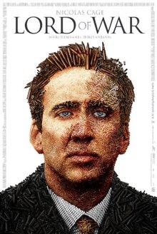 The face of Nicolas Cage made from a collage of ammunition